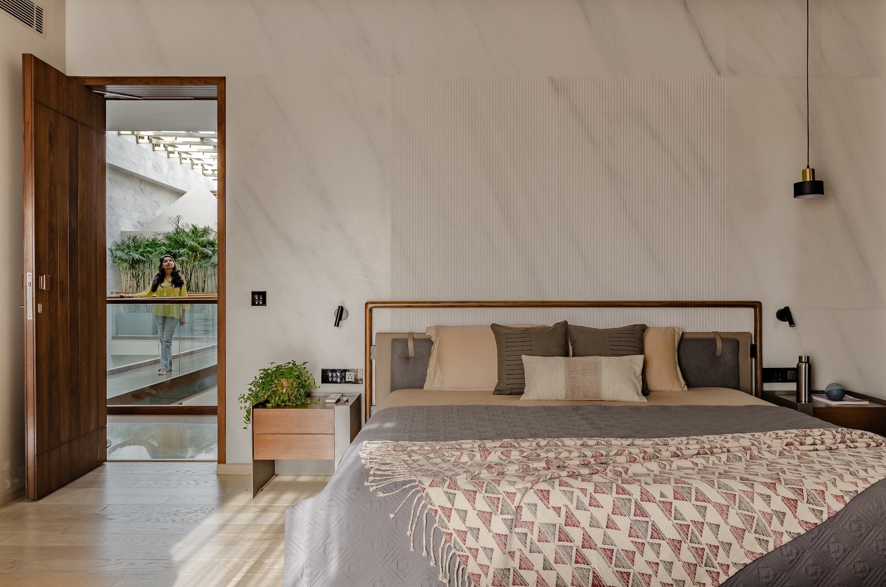cozy bedroom with custom wooden furniture